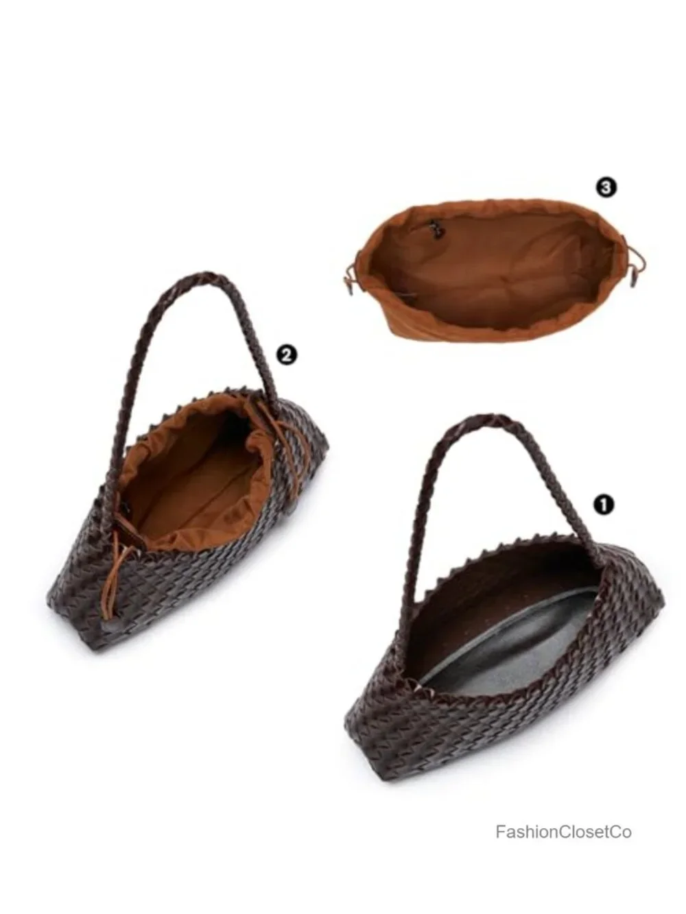 Hand-Woven Hobo Bag with Braided Strap, Removable Drawstring Pouch, Vegan